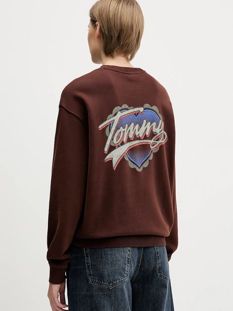 Tommy Jeans bluza bawełniana damska kolor brązowy z nadrukiem DW0DW21602 - zdjęcie produktu nr 1