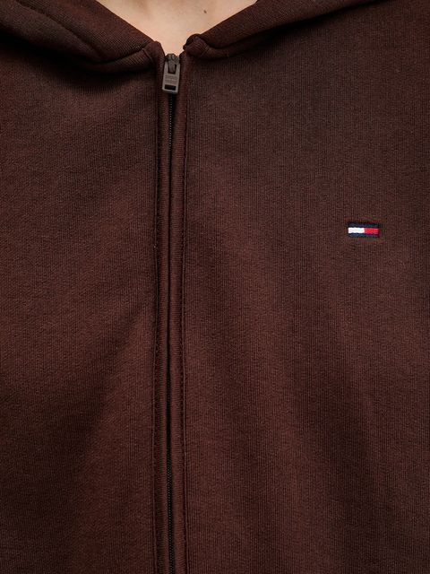 Tommy Jeans bluza bawełniana damska kolor brązowy z kapturem gładka DW0DW21590