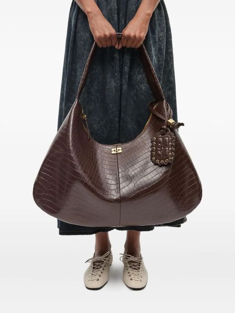 GANNI crocodile-embossed shoulder bag - Brown
