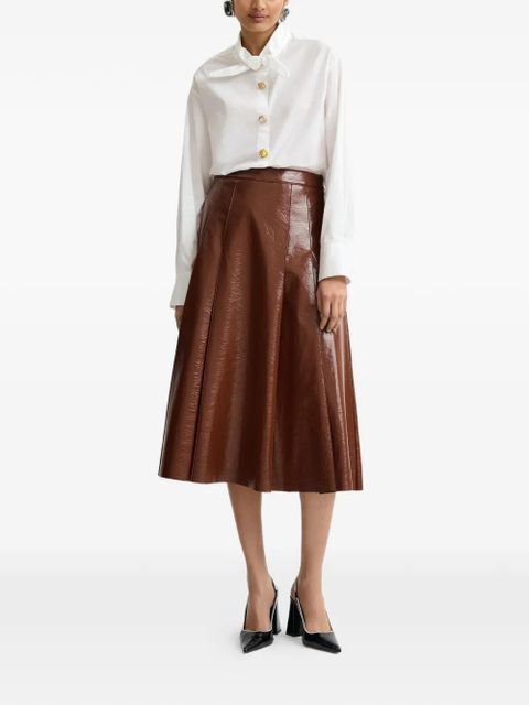 Essentiel Antwerp Jib plated A-line midi skirt - Brown