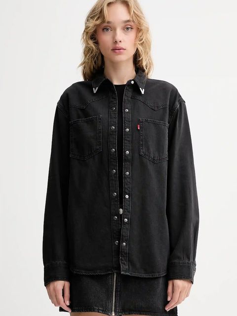 Levi's koszula jeansowa damska kolor czarny relaxed z kołnierzykiem klasycznym A7244