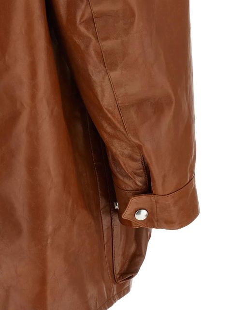 Prada standing collar antiqued leather jacket - Brown