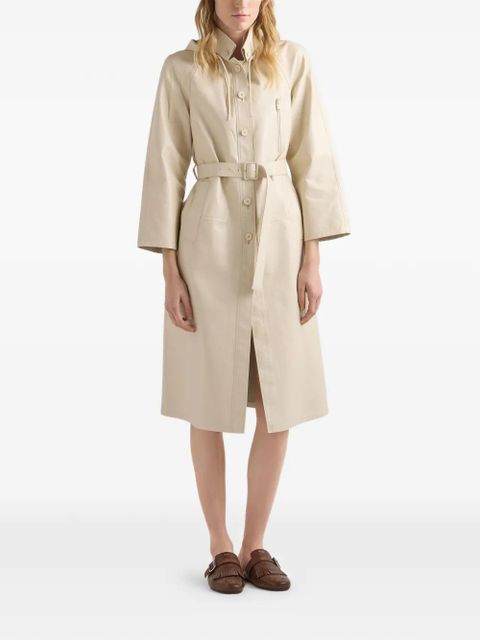 Prada hooded nappa leather and fabric coat - Neutrals - zdjęcie produktu nr 2