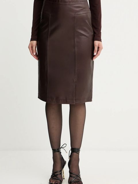 Herve Leger spódnica skórzana Estella kolor brązowy mini prosta WLT3536273 - zdjęcie produktu nr 1