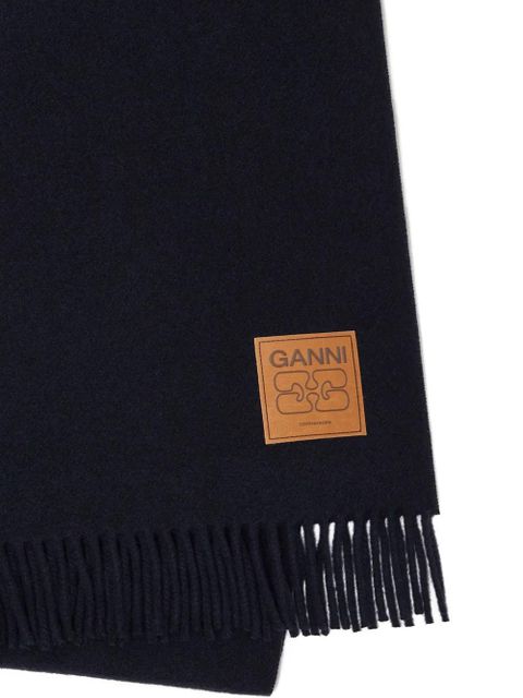 GANNI logo-plaque fringed scarf - Black - zdjęcie produktu nr 2
