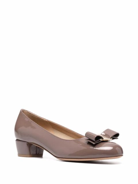 Ferragamo 30mm bow-detail block-heel pumps - Brown