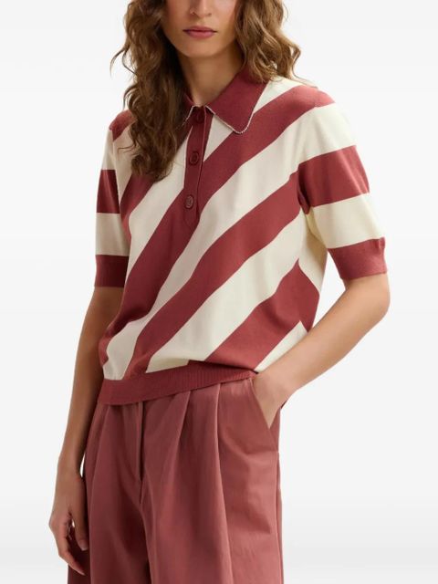 Essentiel Antwerp Joram striped embellished-collar polo shirt - Red