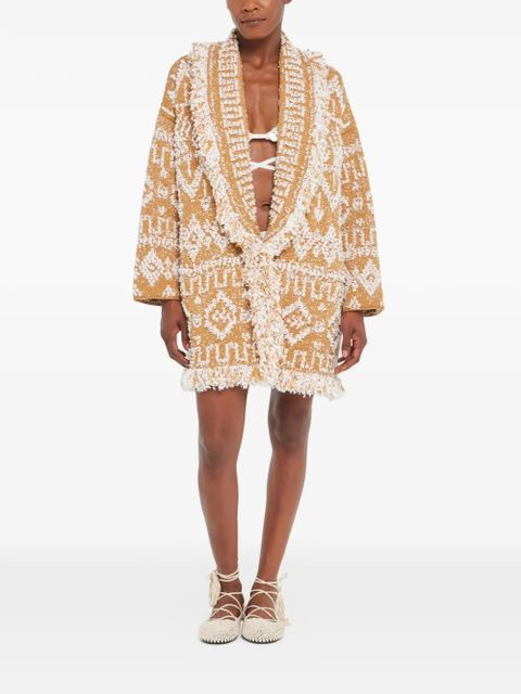 Alanui Send Beat geometric-pattern fringed cardi-coat - Neutrals