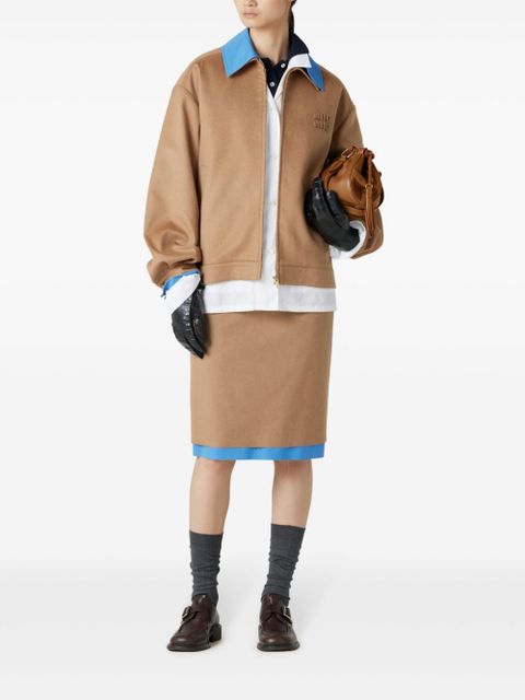 Miu Miu logo-appliqué bomber jacket - Brown