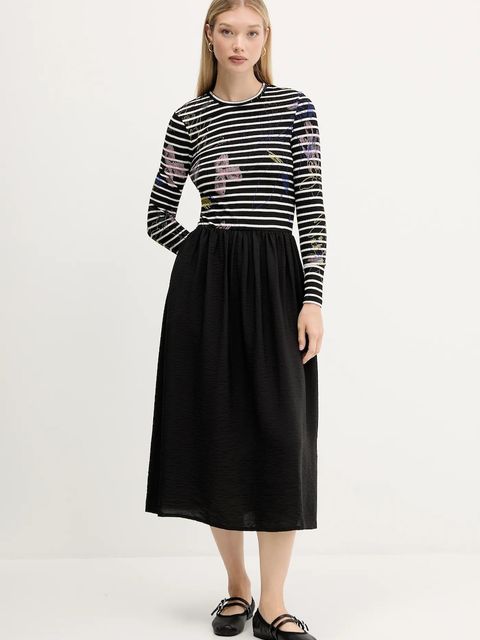 Desigual sukienka RAYA HIBRIDA kolor czarny midi rozkloszowana 25WWVW15 - zdjęcie produktu nr 1