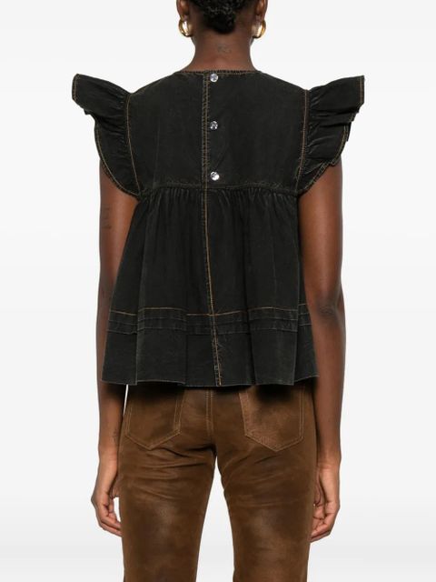GANNI ruffled-trim smock top - Black
