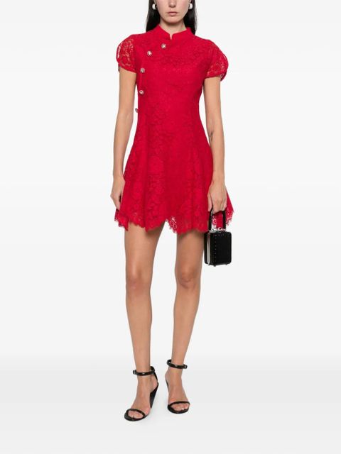 Self-Portrait fine lace mini dress - Red - zdjęcie produktu nr 2