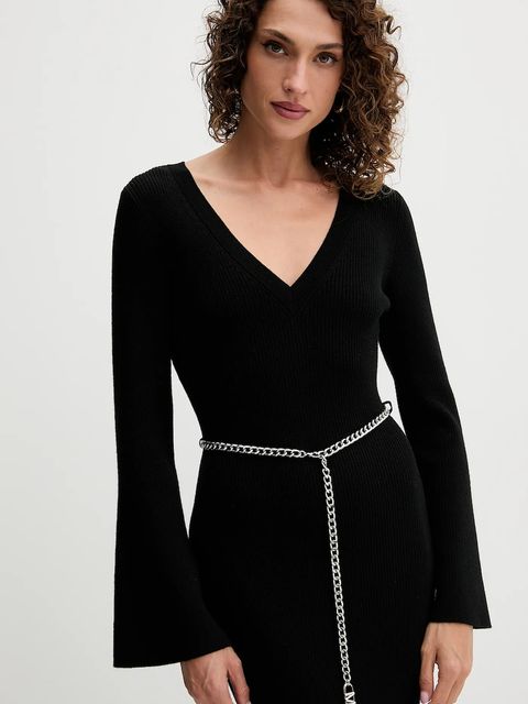 MICHAEL Michael Kors sukienka z dodatkiem wełny kolor czarny maxi dopasowana MF5835G4VR