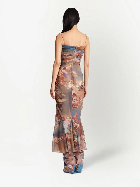 Balmain sky-print tulle maxi dress - Brown
