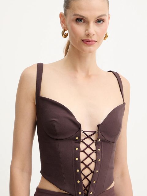 Elisabetta Franchi bluzka damska kolor brązowy gładka TO04357E2