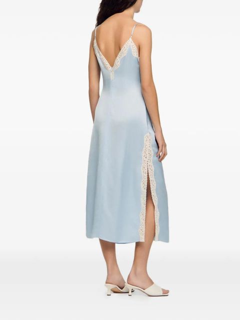 SANDRO ruched lace-detail dress - Blue