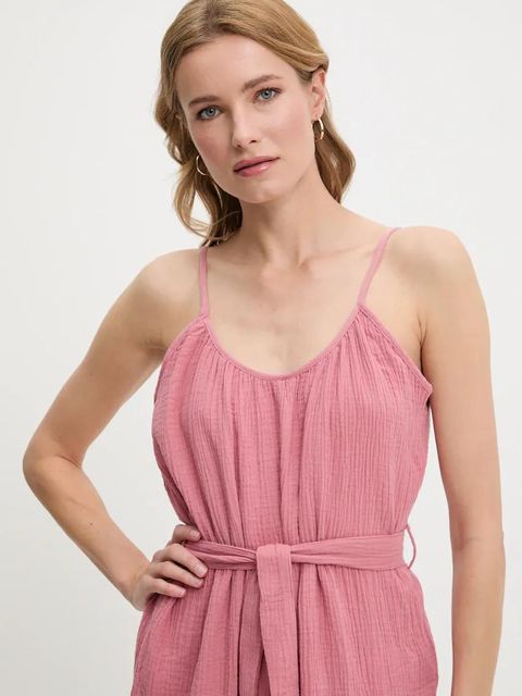 Answear.LAB kombinezon bawełniany kolor różowy bawełniany z dekoltem okrągłym