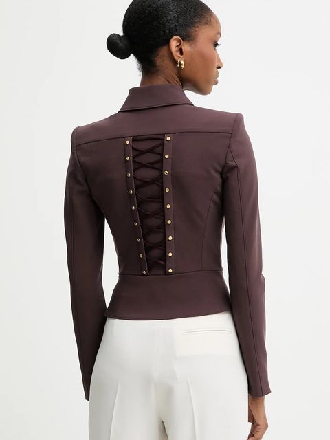 Elisabetta Franchi marynarka kolor bordowy dwurzędowa gładka GI18557E2