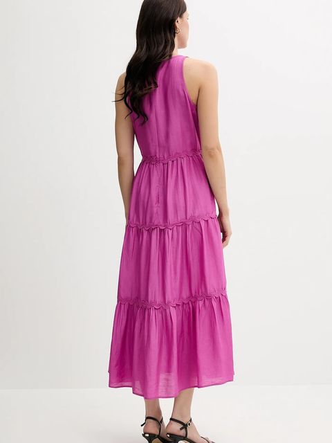 Pedro del Hierro sukienka z domieszką lnu kolor różowy maxi rozkloszowana 3819824 - zdjęcie produktu nr 2