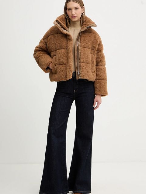 BOSS Orange sweter z dodatkiem wełny damski kolor beżowy lekki z półgolfem 50551356