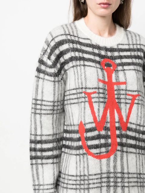 JW Anderson logo-embroidered check-pattern jumper - White