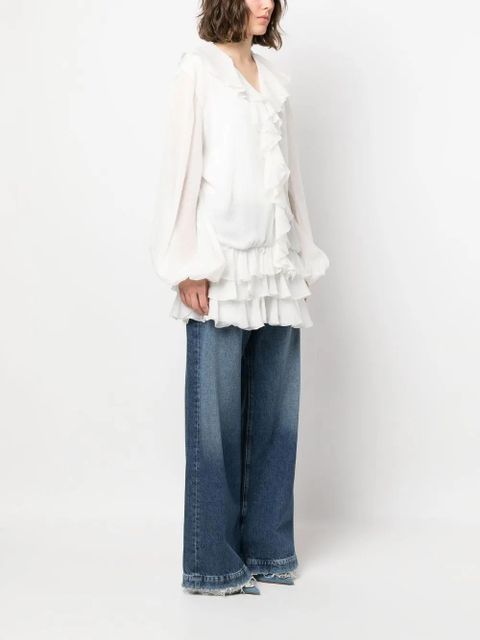 Blumarine fil coupé ruffled blouse - White