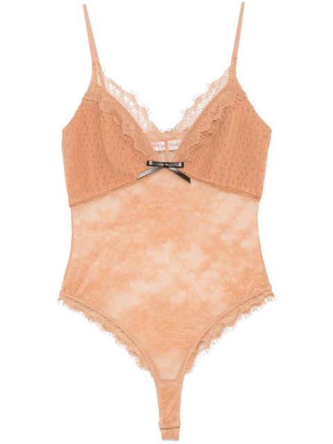 Self-Portrait dot-pattern mesh bodysuit - Brown - zdjęcie produktu nr 1