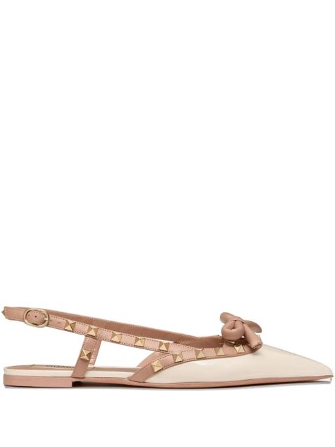 Valentino Garavani Rockstud Bow slingback ballerina shoes - Silver - zdjęcie produktu nr 1