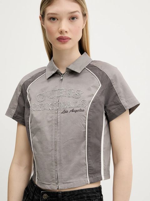 Guess Originals koszula damskie kolor szary slim z kołnierzykiem klasycznym W5GH0K WGB5B