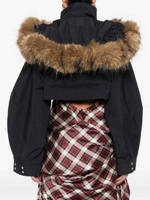 GANNI fur-trim jacket - Black