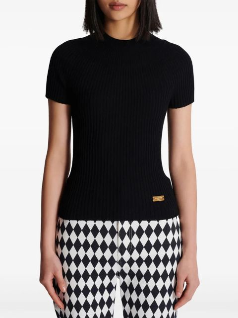 Balmain logo-plaque ribbed knit top - Black