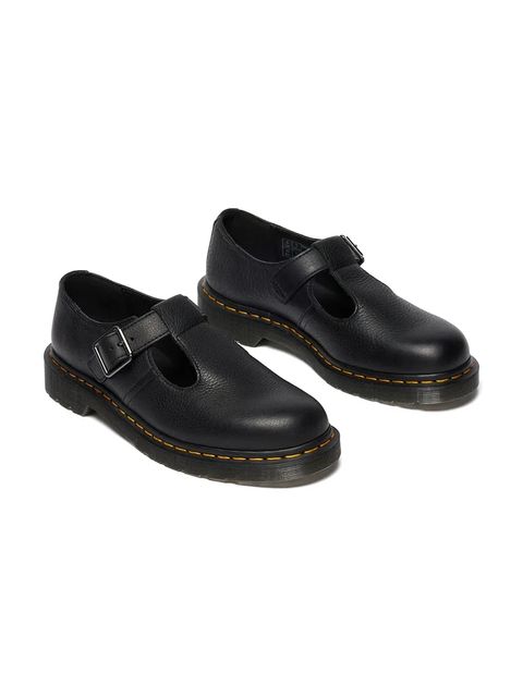 Dr. Martens półbuty skórzane Polley damskie kolor czarny na płaskim obcasie DM41408001