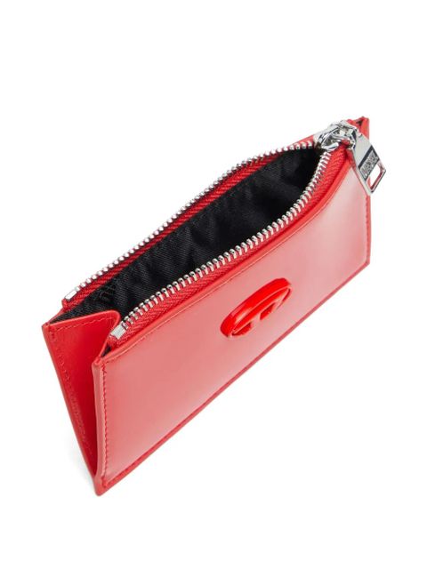 Diesel logo-plaque zip-fastening card holder - Red