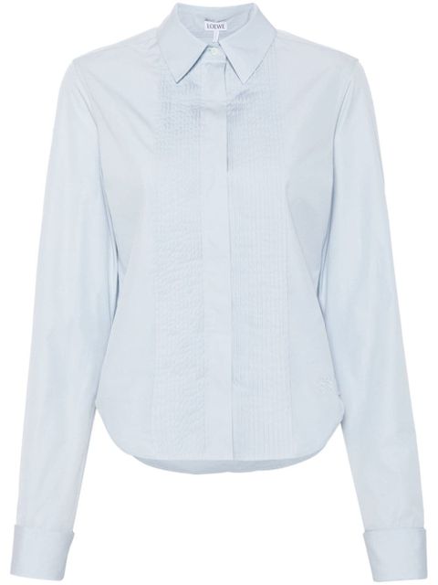 LOEWE Anagram-embroidered pintuck-panel shirt - Blue