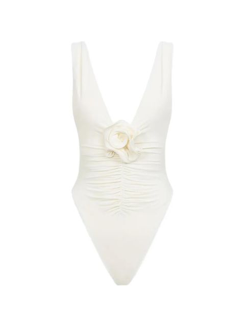La Reveche floral-appliqué ruched swimsuit - Neutrals - zdjęcie produktu nr 1