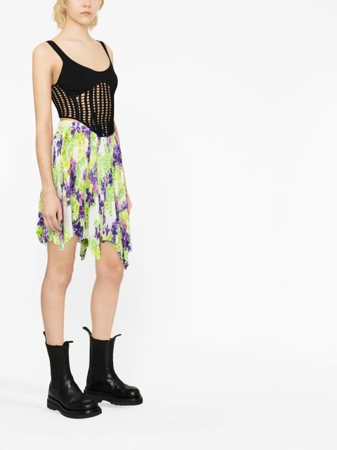 Versace Logo Orchid-print pleated asymmetric skirt - Green
