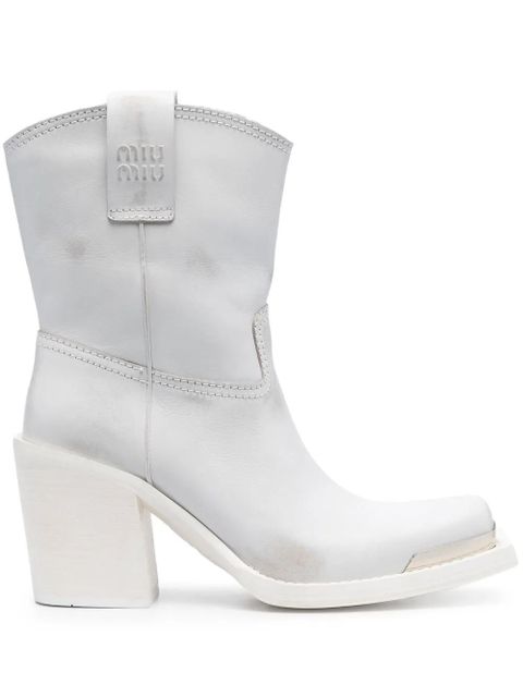 Miu Miu mid-calf leather cowboy boots - White - zdjęcie produktu nr 1