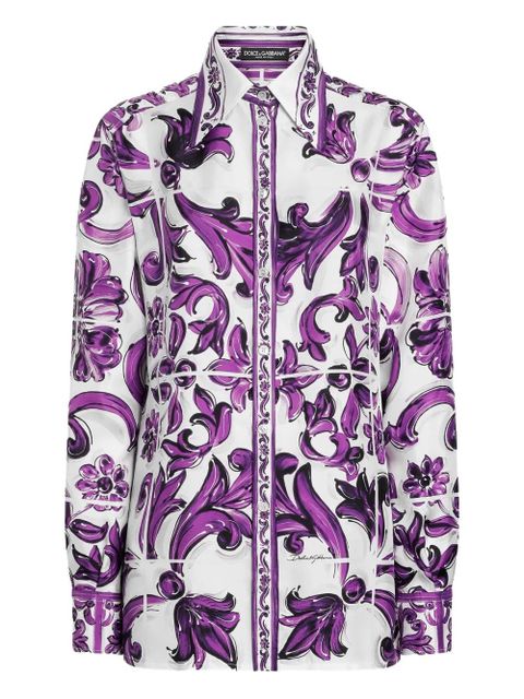 Dolce & Gabbana Majolica-print silk shirt - Purple - zdjęcie produktu nr 1