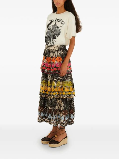 FARM Rio tiered print skirt - Black