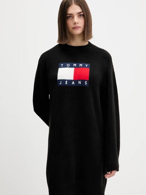 Tommy Jeans sukienka z domieszką wełny kolor czarny mini oversize DW0DW21462 - zdjęcie produktu nr 1