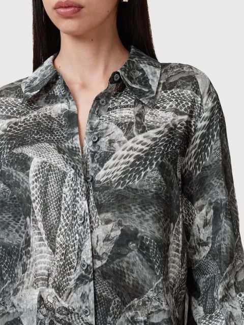 AllSaints koszula z domieszką jedwabiu LEYLA damska kolor szary relaxed z kołnierzykiem klasycznym W042PC