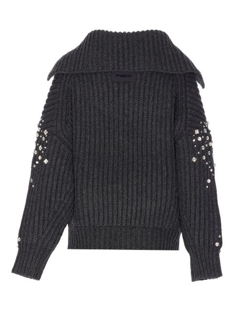 PINKO crystal-embellished ribbed cardigan - Grey - zdjęcie produktu nr 2