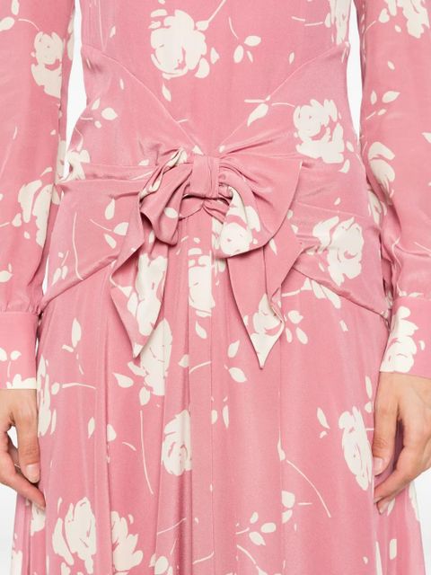 Alessandra Rich rose-print belted midi dress - Pink