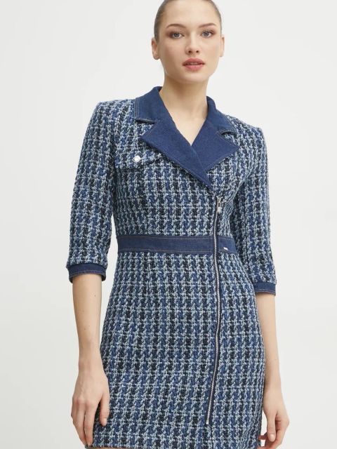 Morgan sukienka z domieszką wełny RETTI kolor niebieski mini dopasowana RETTI