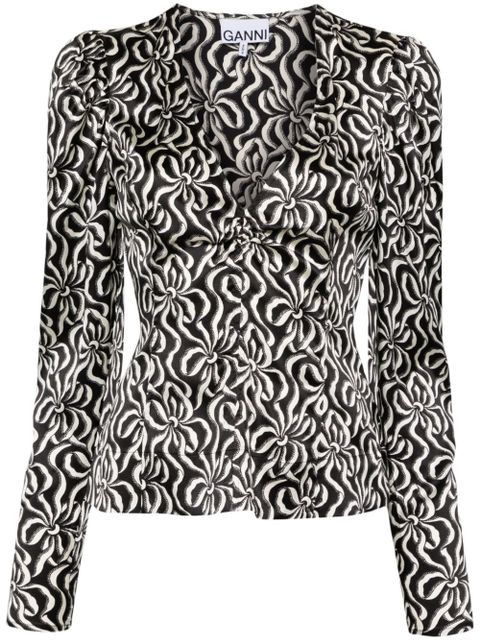 GANNI graphic-print silk blouse - Black - zdjęcie produktu nr 1