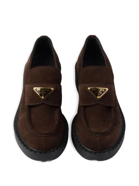 Prada suede triangle-logo loafers - Brown