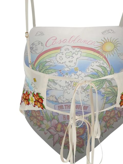 Casablanca floral-print silk top - White