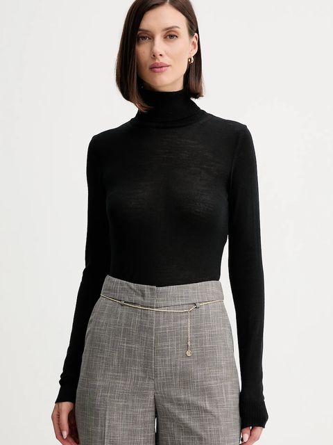 Simona Corsellini sweter wełniany damski kolor czarny lekki z golfem A25CPMGE0201 - zdjęcie produktu nr 1