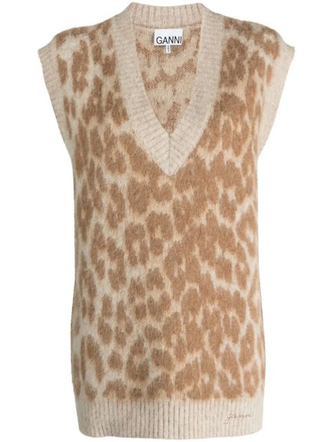 GANNI leopard-jacquard vest - Neutrals - zdjęcie produktu nr 1