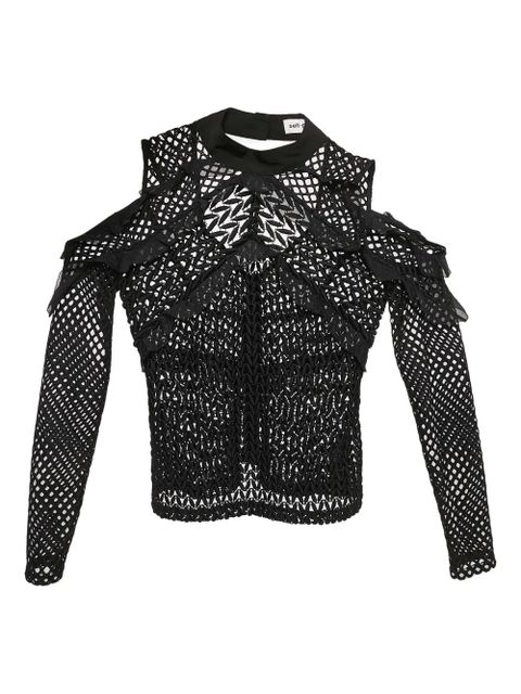 Self-Portrait cut-out mesh long-sleeve T-shirt - Black - zdjęcie produktu nr 1